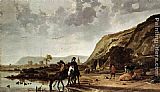 Large Canvas Paintings - Large River Landscape with Horsemen